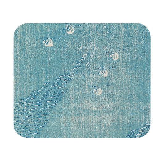 Light Blue Minimalist Mouse Pad with woodblock print art, adding simplicity to desk and office decor.