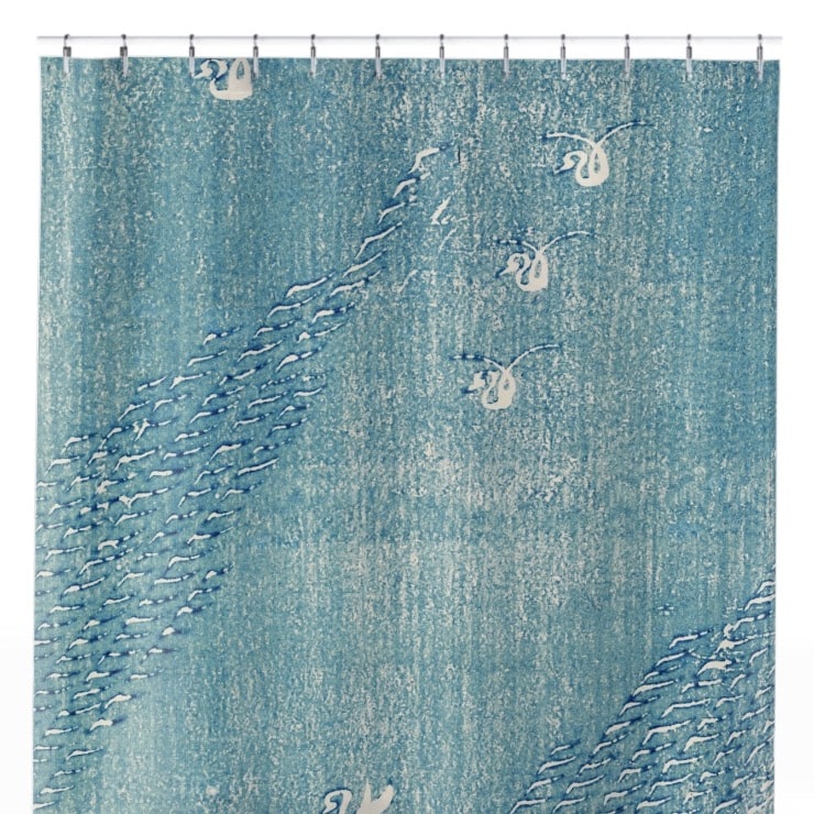 Light Blue Minimalist Shower Curtain Close Up, Japanese Shower Curtains
