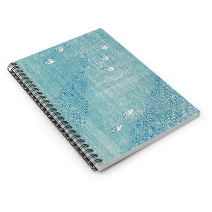 Light Blue Minimalist Spiral Notebook Laying Flat on White Surface