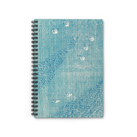 Light Blue Minimalist Notebook with Woodblock Print cover, ideal for journaling and planning, featuring minimalist light blue woodblock prints.