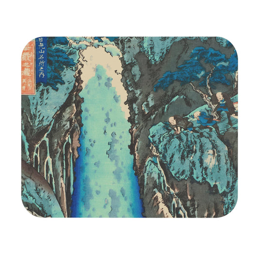 Light Blue Nature Mouse Pad featuring Japanese woodblock art, perfect for desk and office decor.