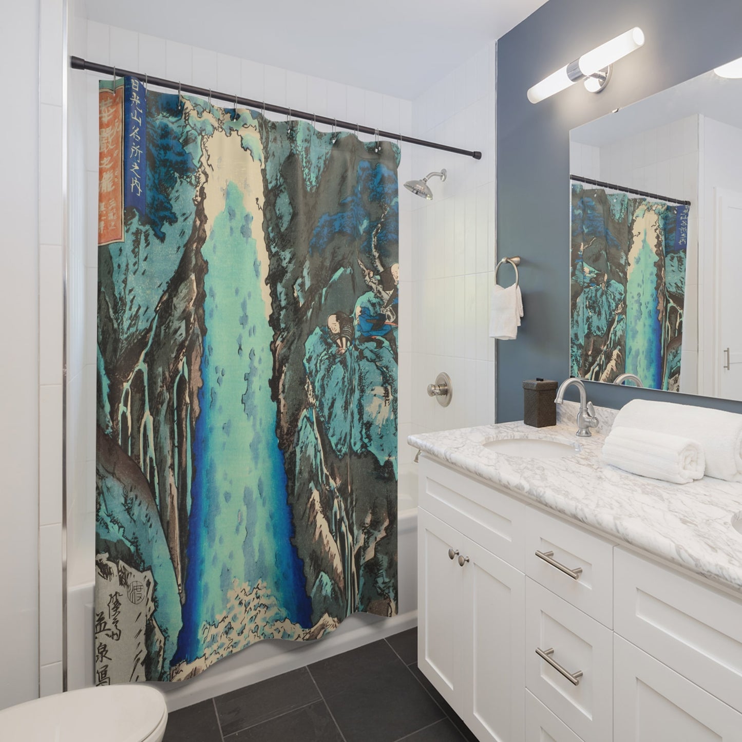 Light Blue Nature Shower Curtain Best Bathroom Decorating Ideas for Japanese Decor
