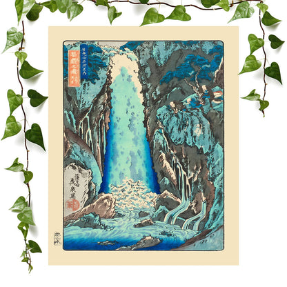 Light Blue Nature art prints featuring a japanese woodblock, vintage wall art room decor