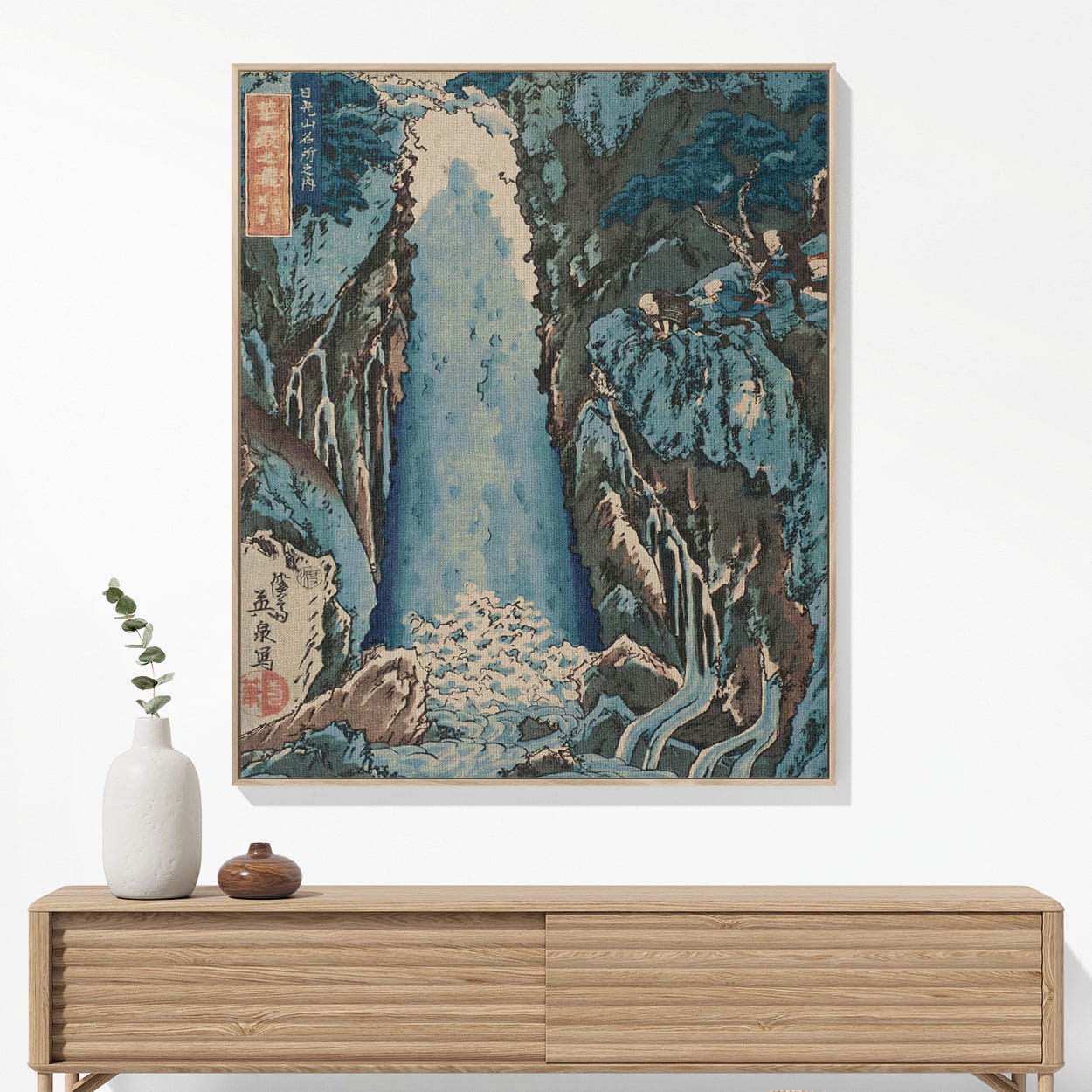 Light Blue Nature Woven Blanket Hanging on a Wall as Framed Wall Art