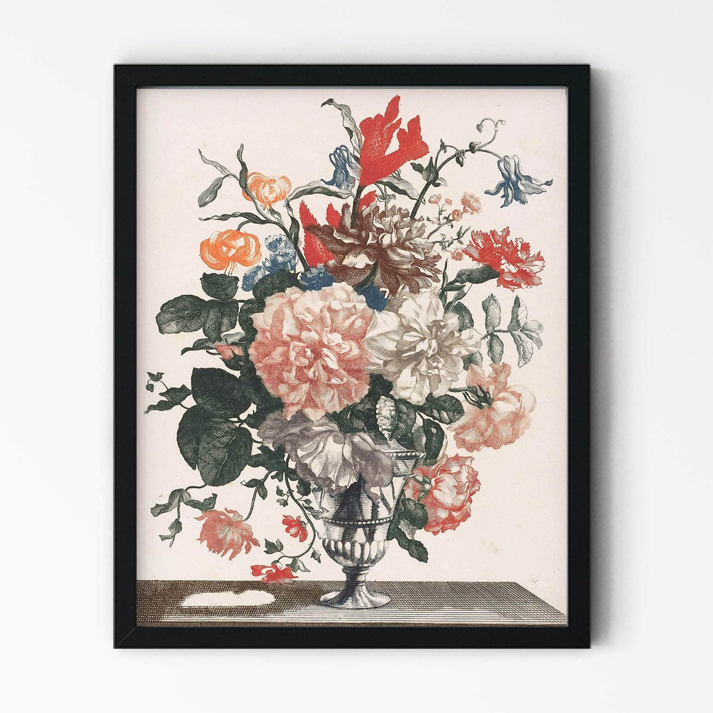 Flower Bouquet Drawing in Black Picture Frame