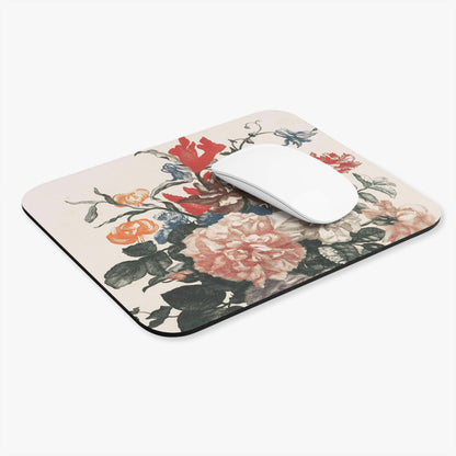 Light Floral Computer Desk Mouse Pad With White Mouse