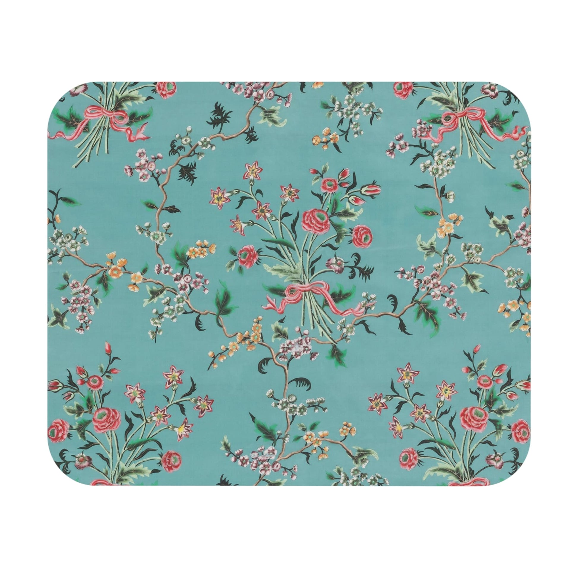 Light Floral Mouse Pad showcasing a light blue and pink design, adding elegance to desk and office decor.