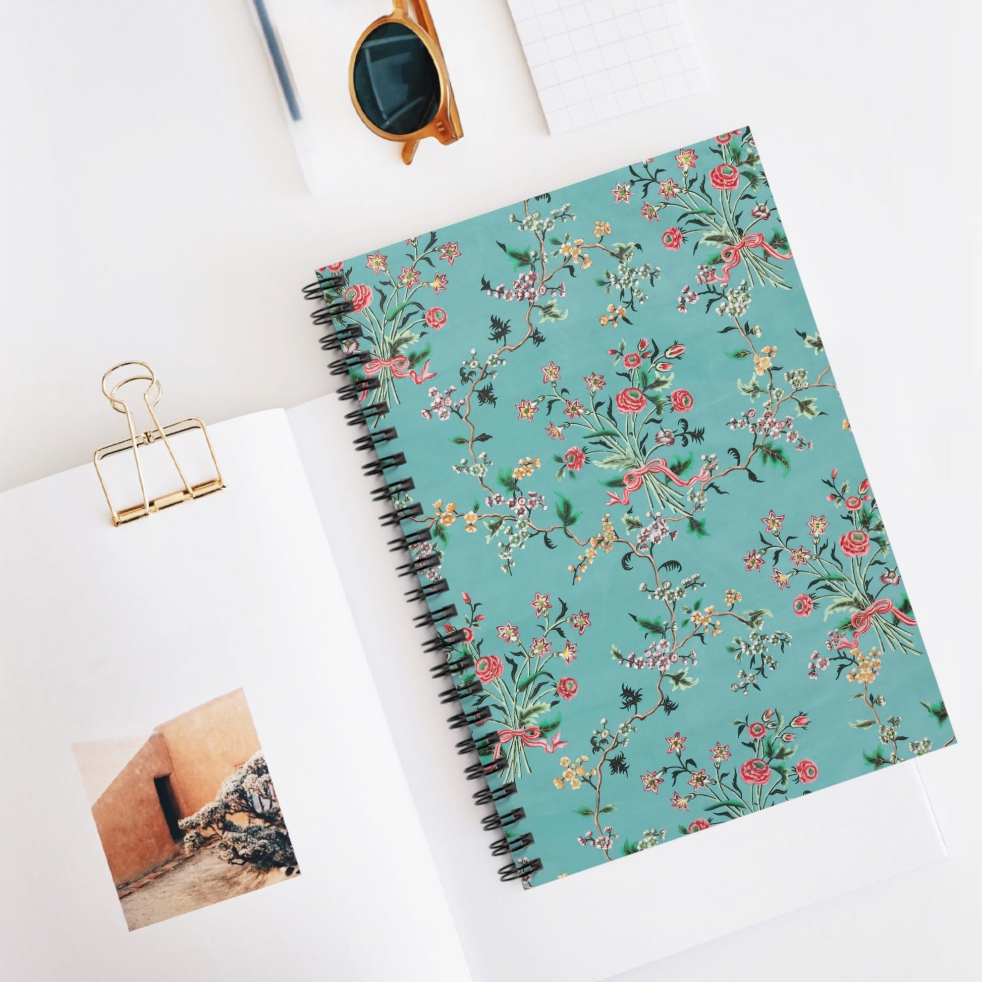 Light Floral Spiral Notebook Displayed on Desk