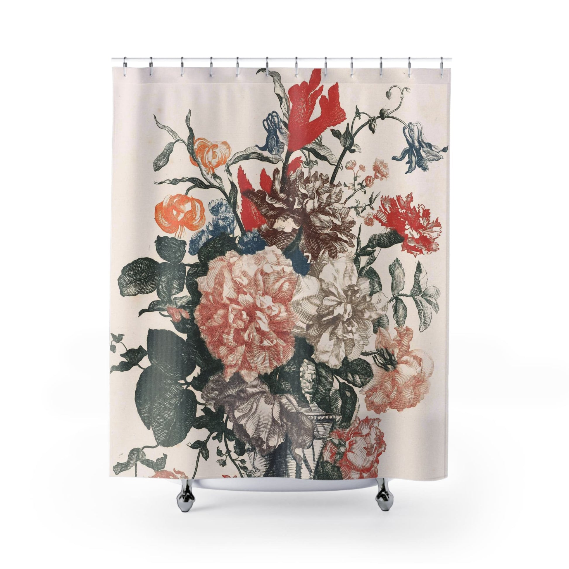 Light Floral Shower Curtain with Jean Baptiste design, artistic bathroom decor featuring delicate floral patterns.