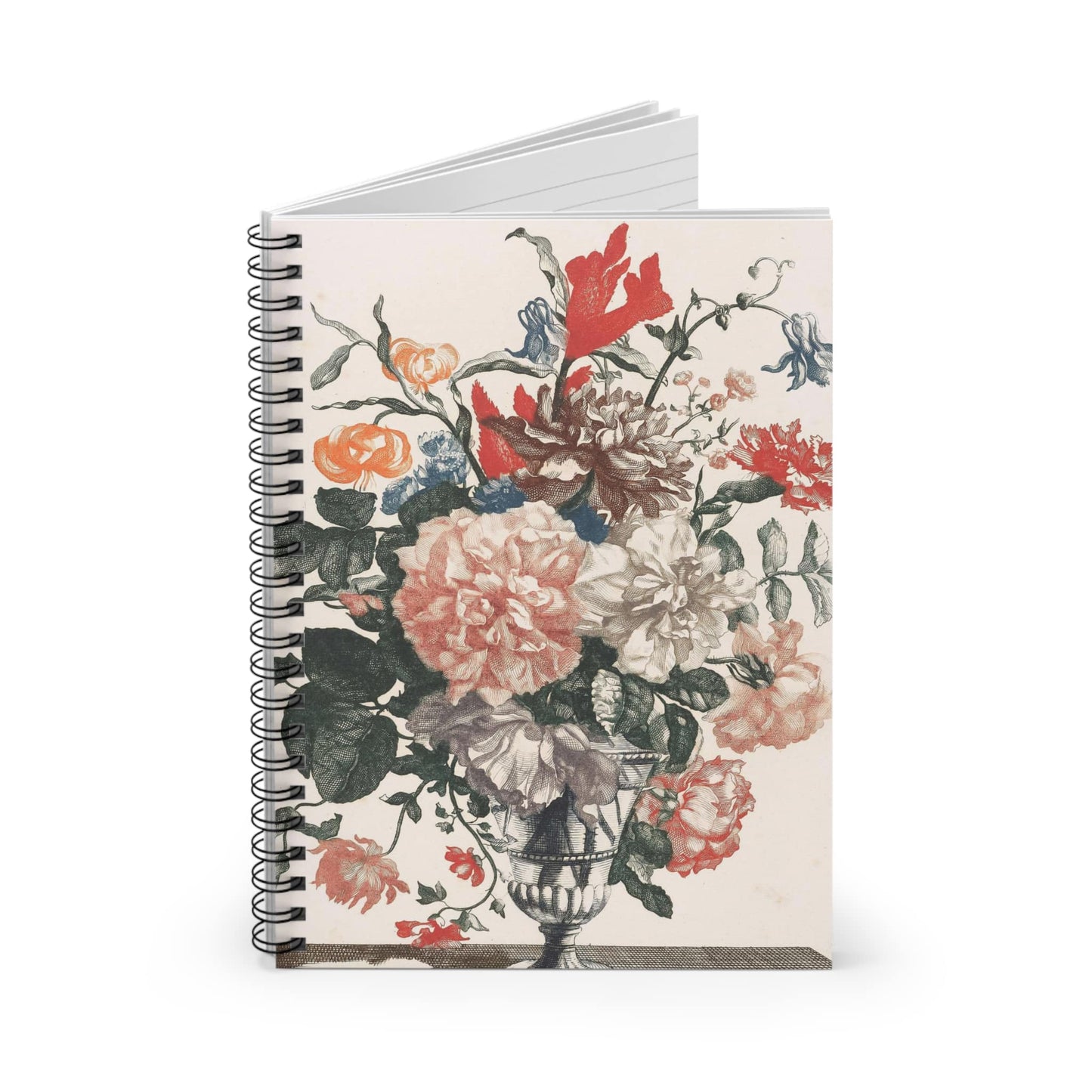 Light Floral Spiral Notebook Standing up on White Desk