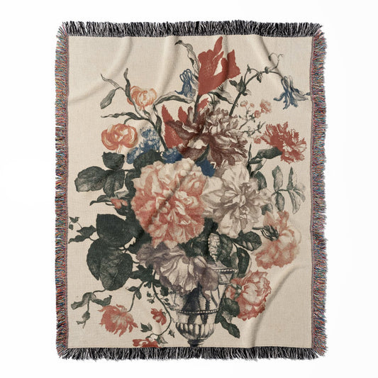 Light Floral woven throw blanket, made with 100% cotton, offering a soft and cozy texture with a Jean Baptiste Monnoyer design for home decor.