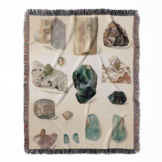 Light Green Gemstone woven throw blanket, crafted from 100% cotton, providing a soft and cozy texture with a rock collection theme for home decor.