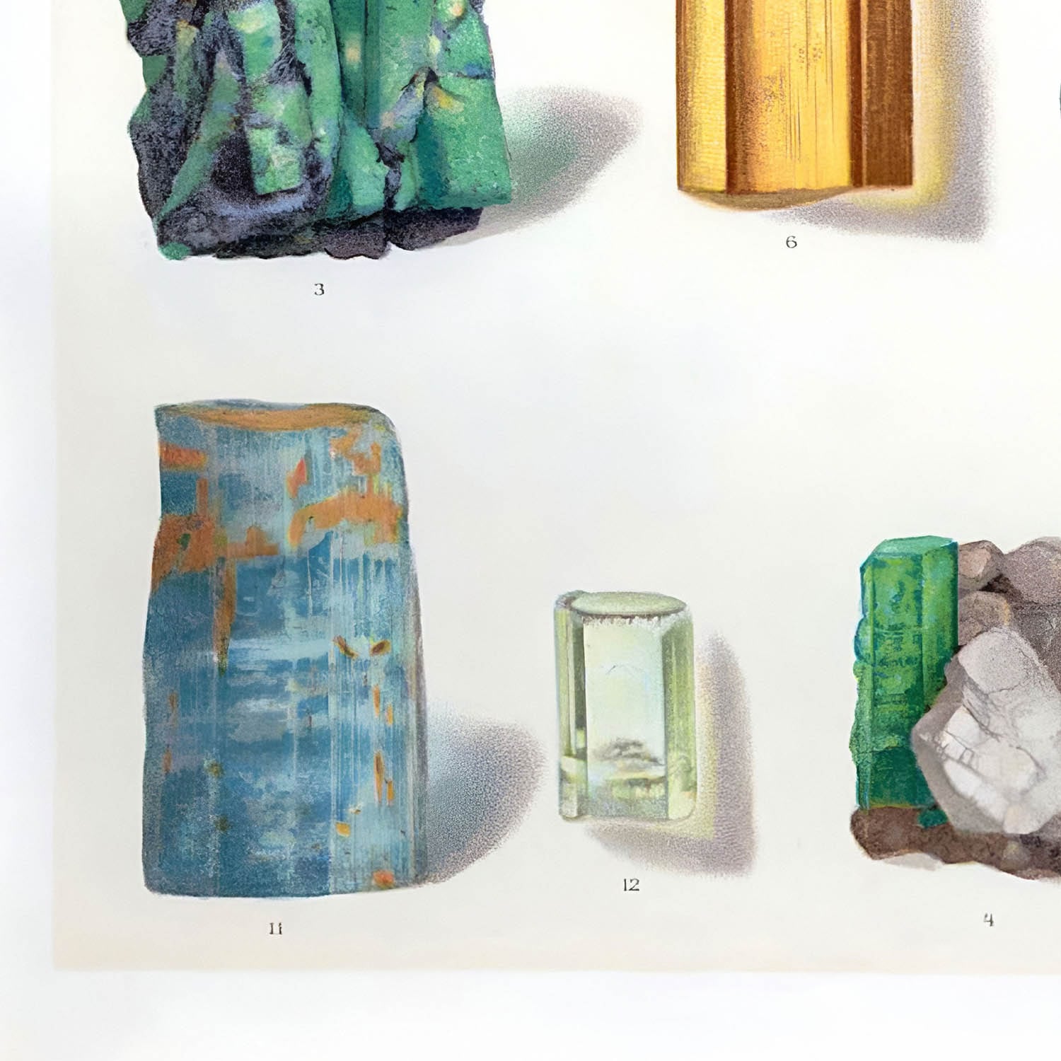 Light Green and Blue Crystal Gemstones Art Print Close Up Detail Shot