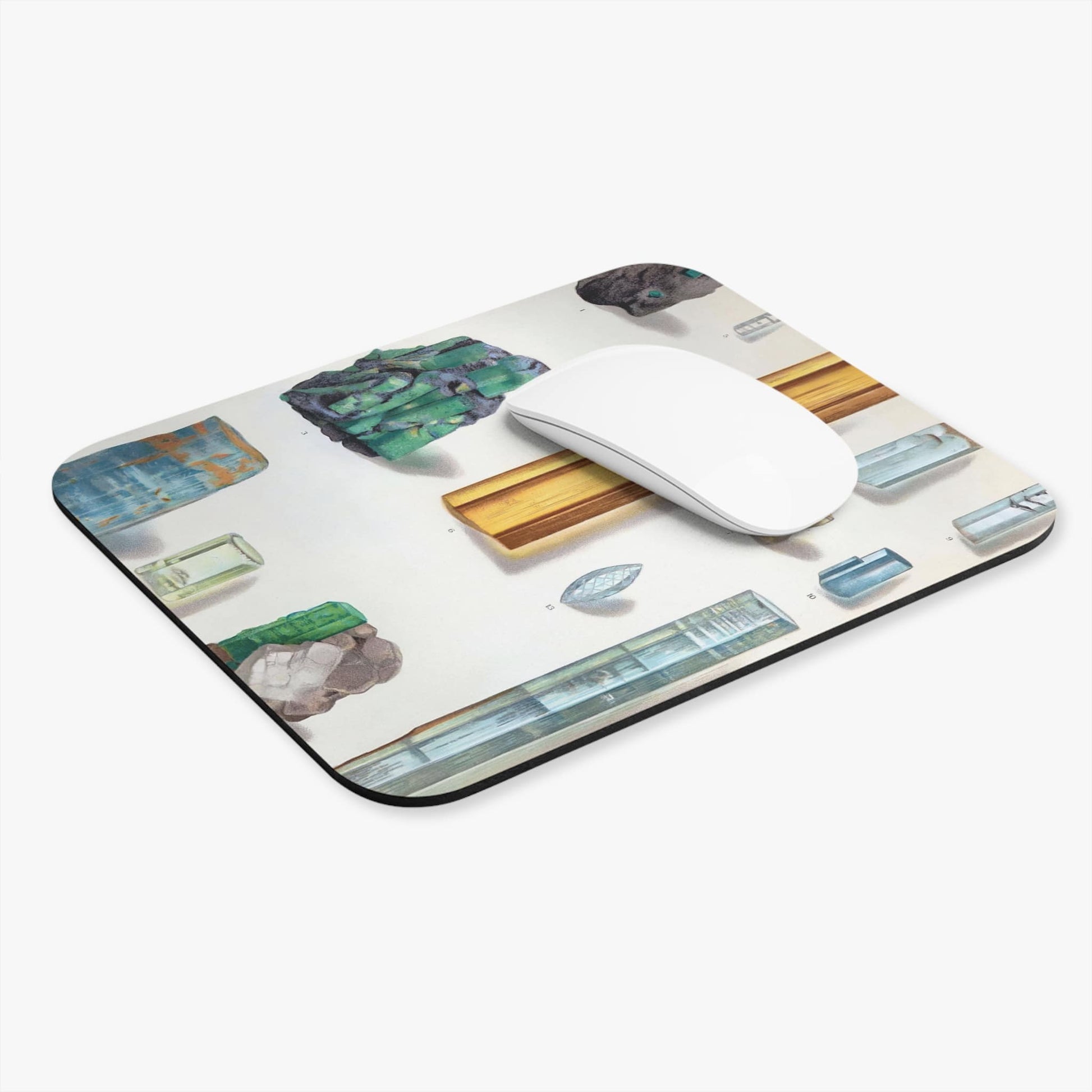 Light Green and Blue Crystal Gemstones Computer Desk Mouse Pad With White Mouse