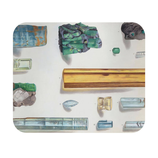 Green and Blue Gemstones Mouse Pad with topaz and prasolite art, desk and office decor featuring green and blue gemstones.