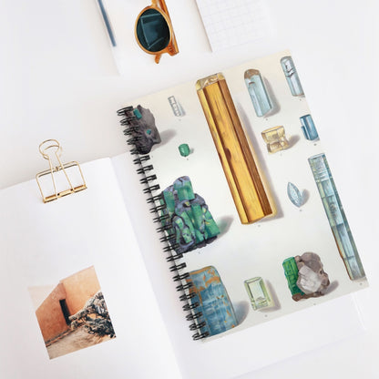 Light Green and Blue Crystal Gemstones Spiral Notebook Displayed on Desk