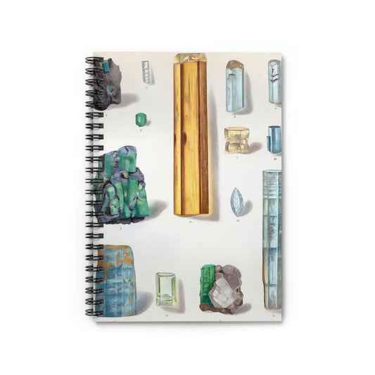 Green and Blue Gemstones Notebook with topaz and prasolite cover, ideal for journals and planners, showcasing green and blue gemstone illustrations.