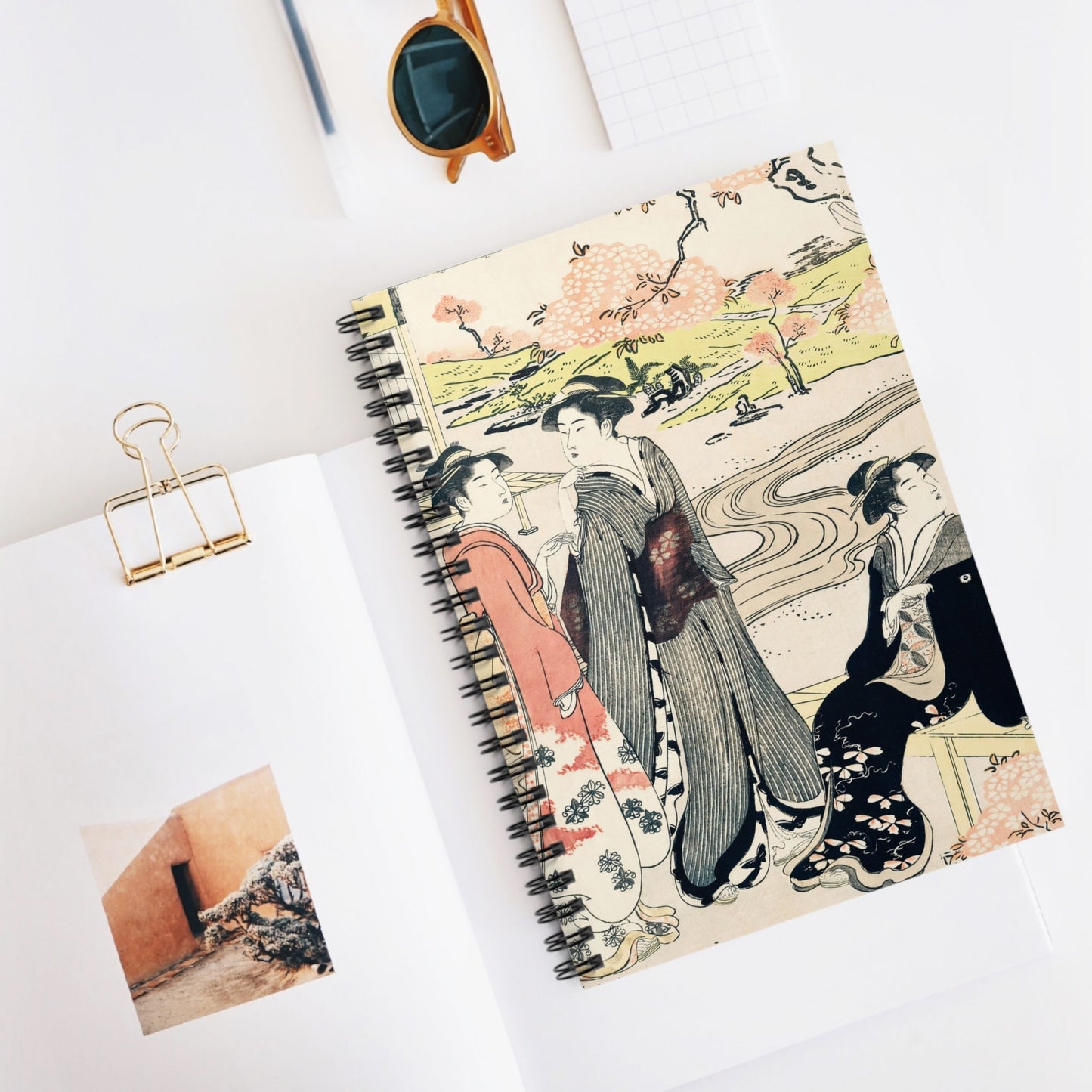 Light Japanese Aesthetic Spiral Notebook Displayed on Desk