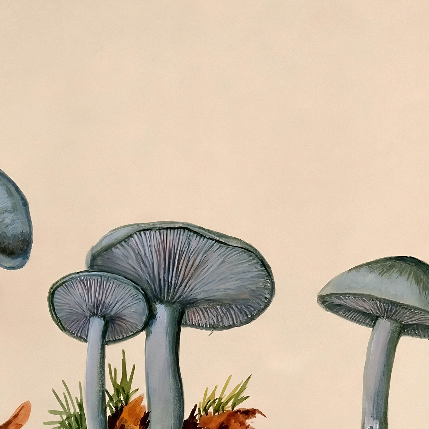 Little Blue Mushrooms Art Print Close Up Detail Shot 2