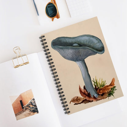 Little Blue Mushrooms Spiral Notebook Displayed on Desk