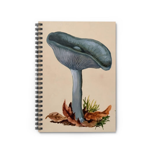 Little Blue Mushrooms Notebook with mushroom art cover, ideal for journals and planners, featuring cute blue mushroom illustrations.