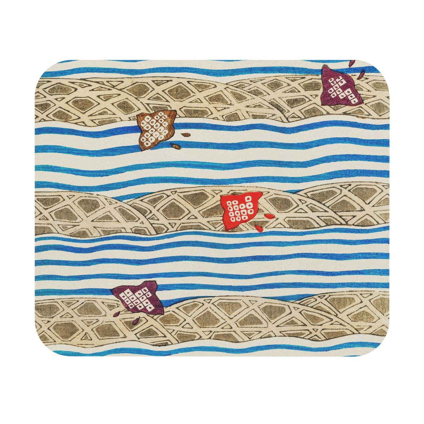 Little Japanese Kites Mouse Pad with playful blue wavy pattern, desk and office decor featuring whimsical kite designs.