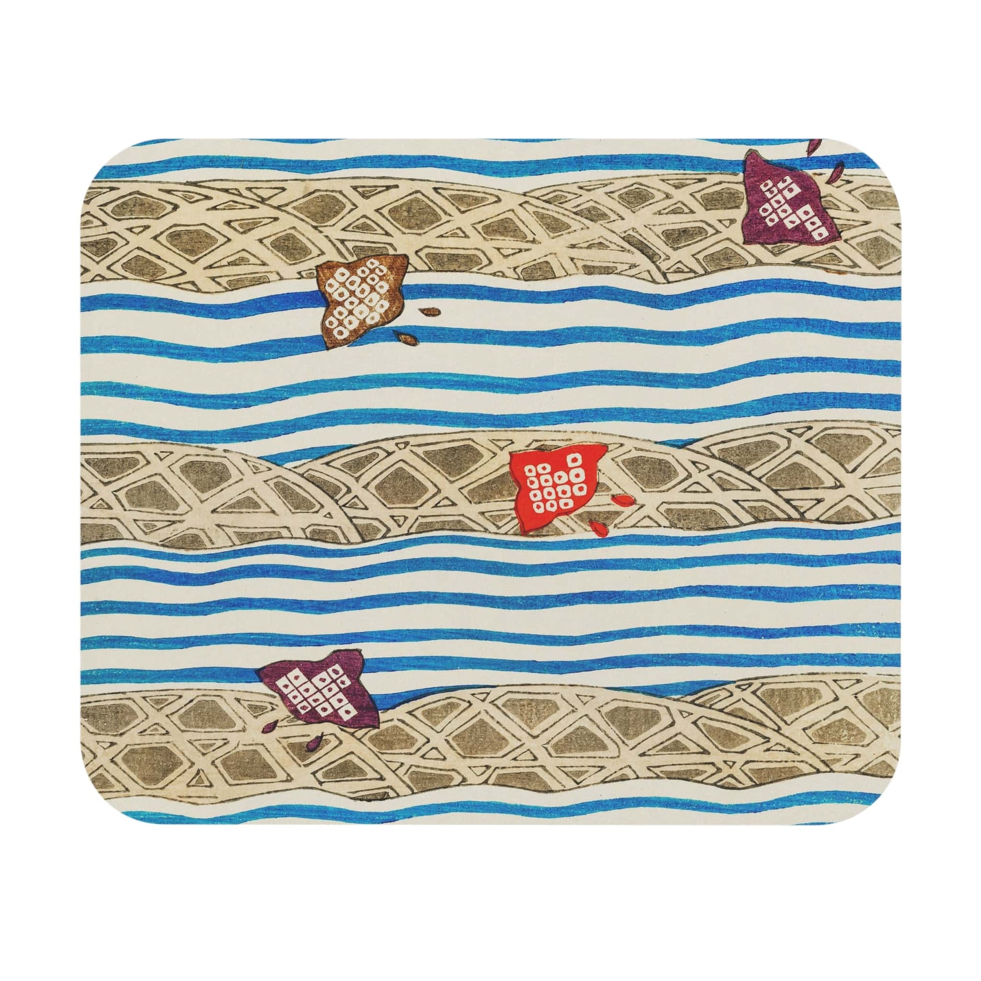 Little Japanese Kites Mouse Pad with playful blue wavy pattern, desk and office decor featuring whimsical kite designs.