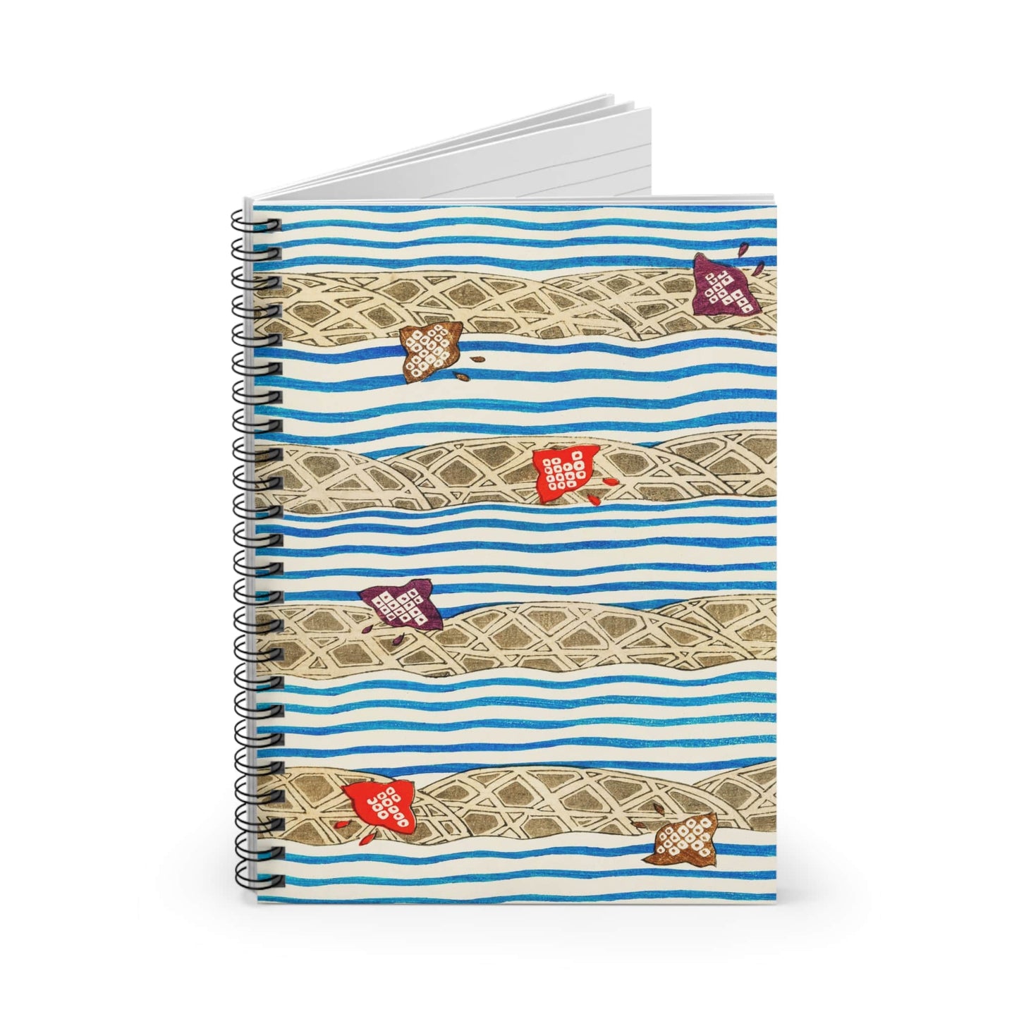 Little Japanese Kites Spiral Notebook Standing up on White Desk