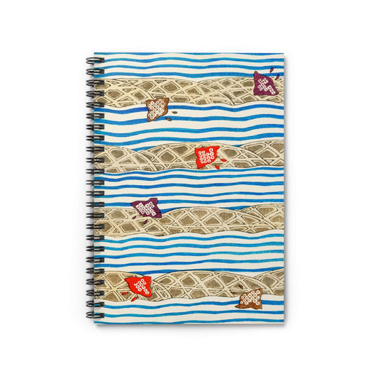 Little Japanese Kites Notebook with blue wavy pattern cover, great for cultural art lovers, featuring traditional Japanese kite designs.
