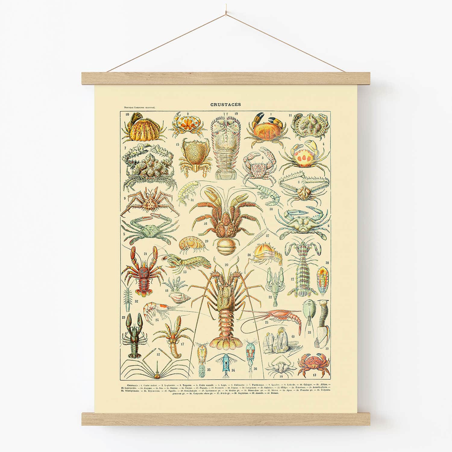 Restaurant Seafood Art Print in Wood Hanger Frame on Wall