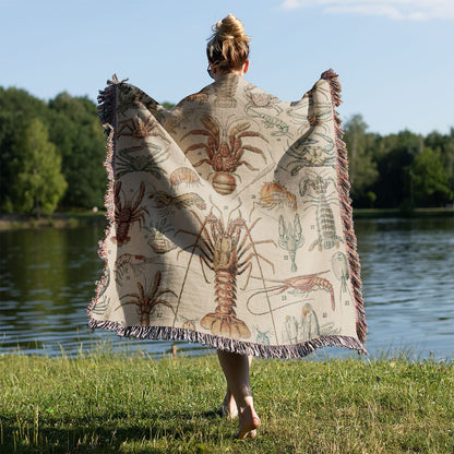 Lobsters and Crabs Held on a Woman's Back Outside