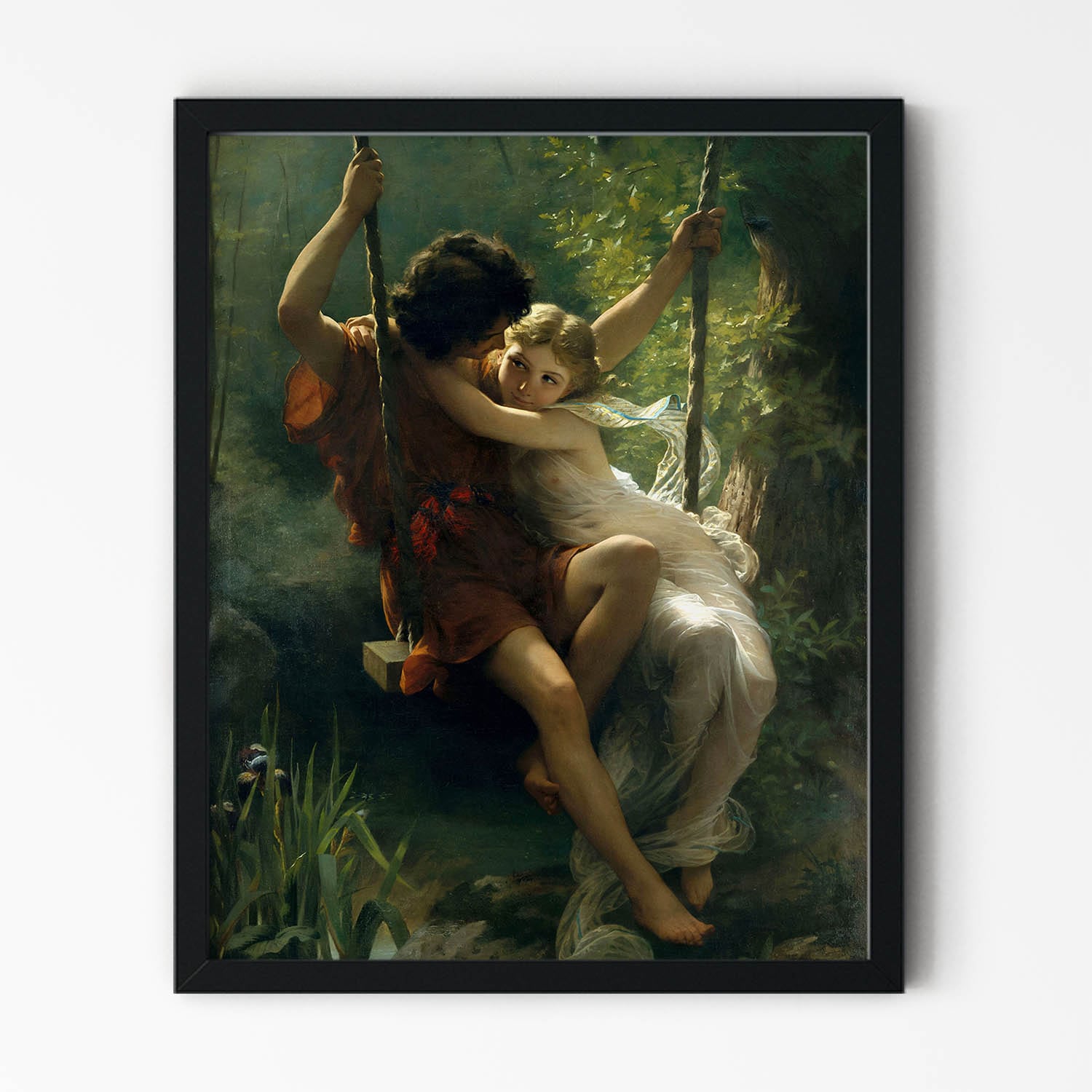 Lovers on a Swing Art Print in Black Picture Frame