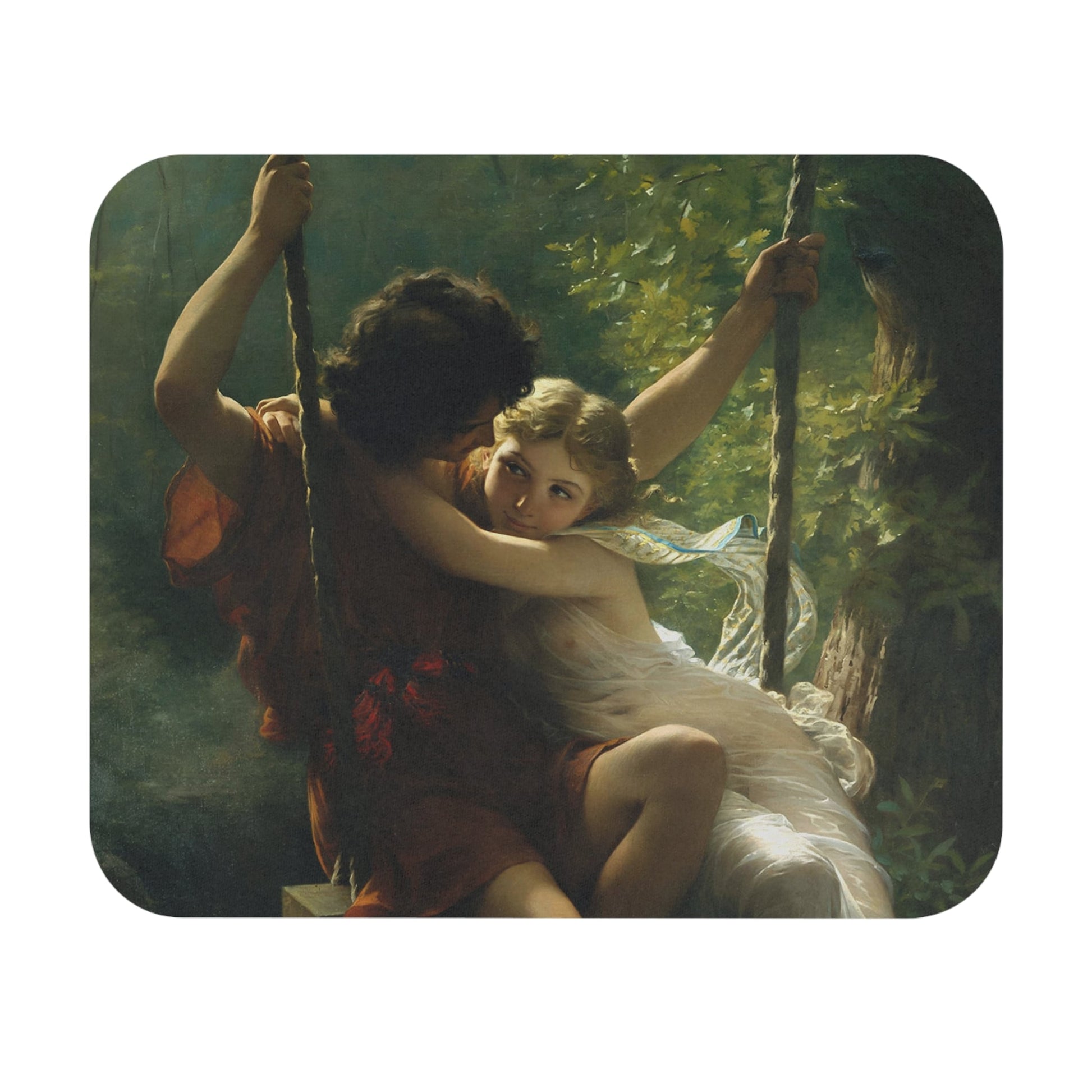 Lovers on a Swing Mouse Pad with Victorian period art, desk and office decor featuring romantic swing scenes.