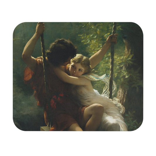Lovers on a Swing Mouse Pad with Victorian period art, desk and office decor featuring romantic swing scenes.