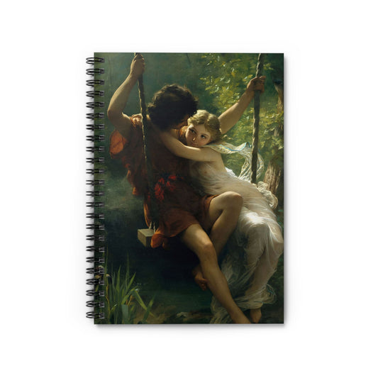 Lovers on a Swing Notebook with Victorian period cover, perfect for journaling and planning, showcasing romantic Victorian period artwork.