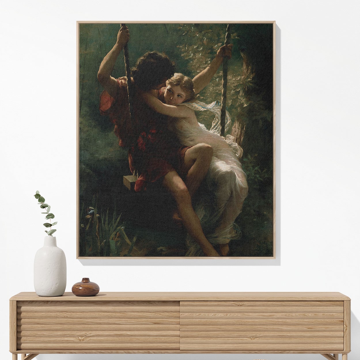 Lovers on a Swing Woven Blanket Hanging on a Wall as Framed Wall Art