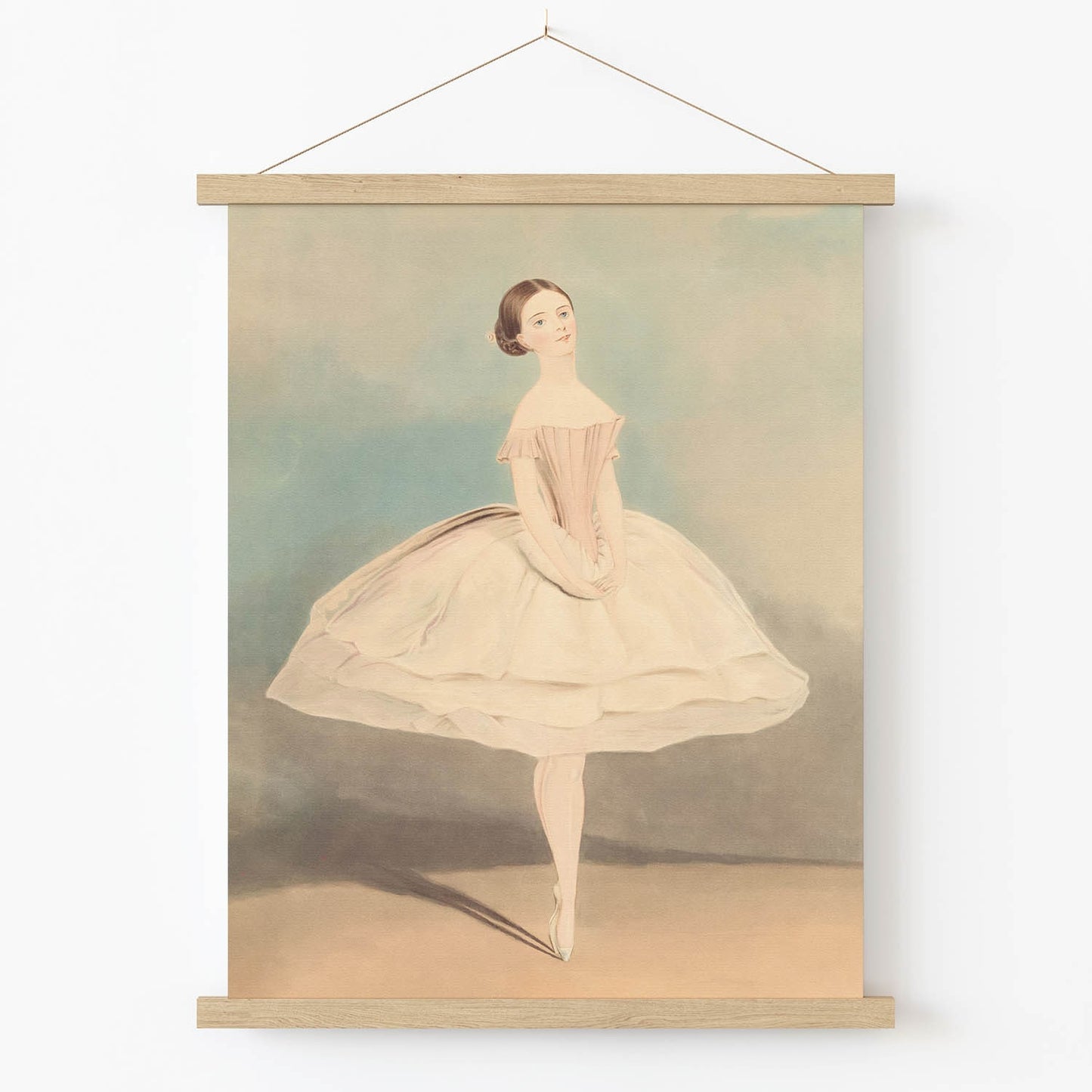Minimalist Ballet Art Print in Wood Hanger Frame on Wall