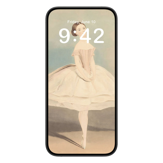 Minimalist Ballet phone wallpaper background with girls room decor design shown on a phone lock screen, instant download available.