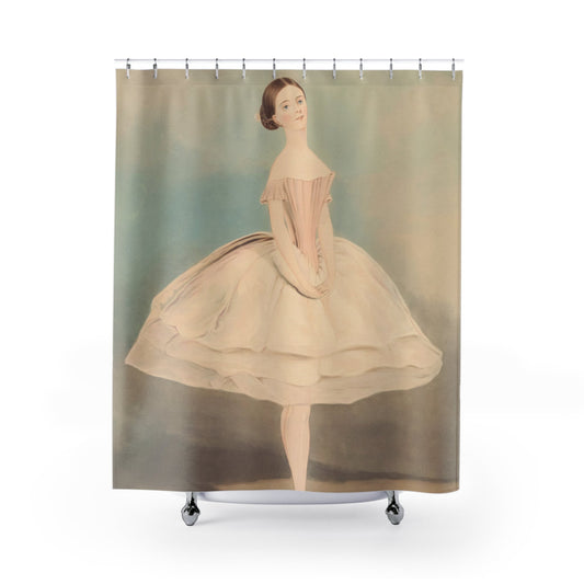 Minimalist Ballet Shower Curtain with girls room decor design, elegant bathroom decor featuring ballet motifs.