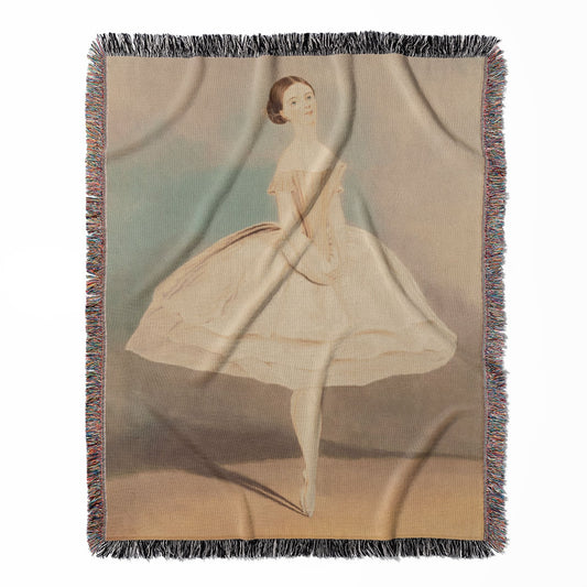 Minimalist Ballet woven throw blanket, made with 100% cotton, featuring a soft and cozy texture with a girls room decor theme for home decor.