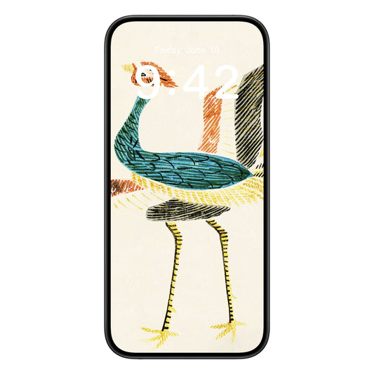 Minimalist Bird phone wallpaper background with japanese woodblock design shown on a phone lock screen, instant download available.