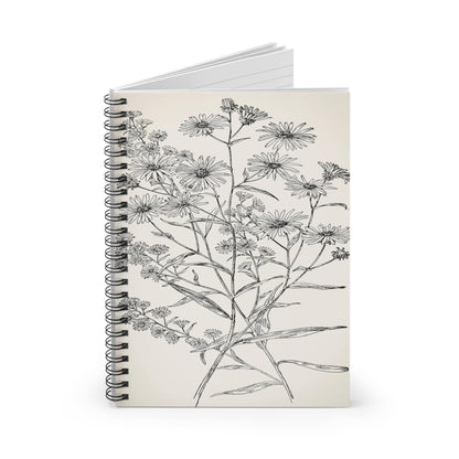 Minimalist Floral Spiral Notebook Standing up on White Desk