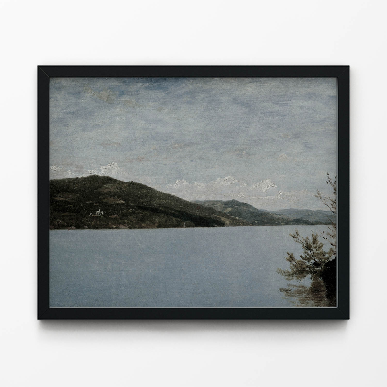 Blue and Green Nature Painting in Black Picture Frame