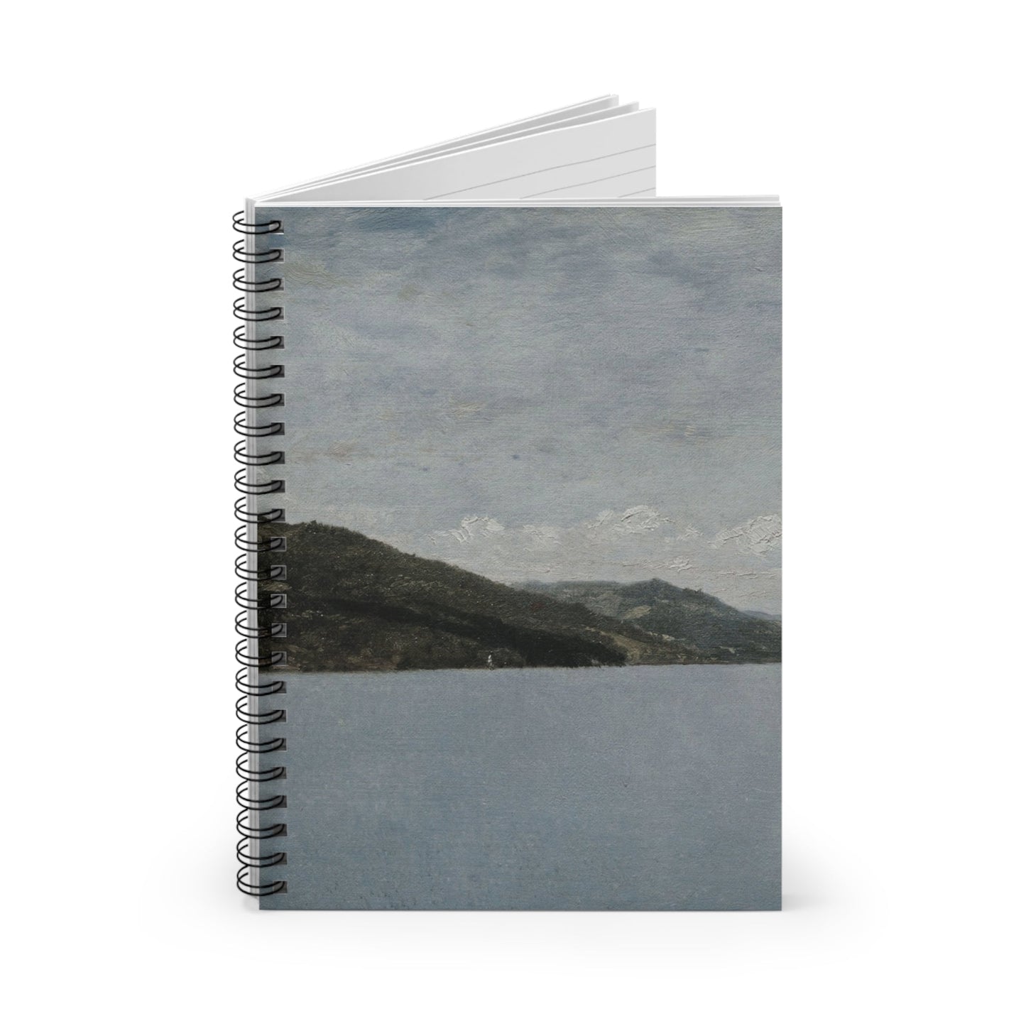 Minimalist Landscape Spiral Notebook Standing up on White Desk
