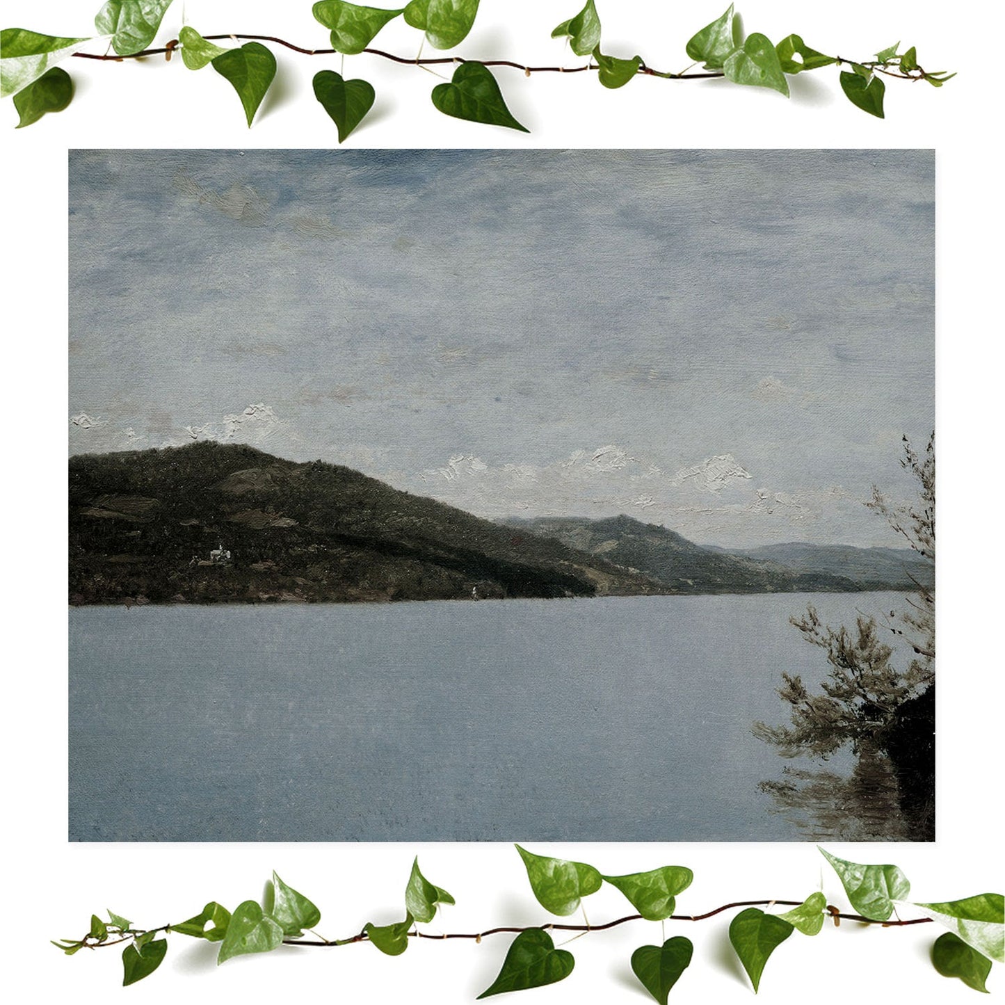 Minimalist Landscape art prints featuring a blue and green, vintage wall art room decor