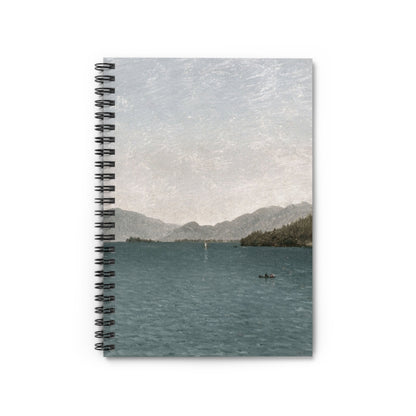 Minimalist Mountains Notebook with Lake Painting cover, ideal for journaling and planning, featuring a minimalist lake painting of mountains.