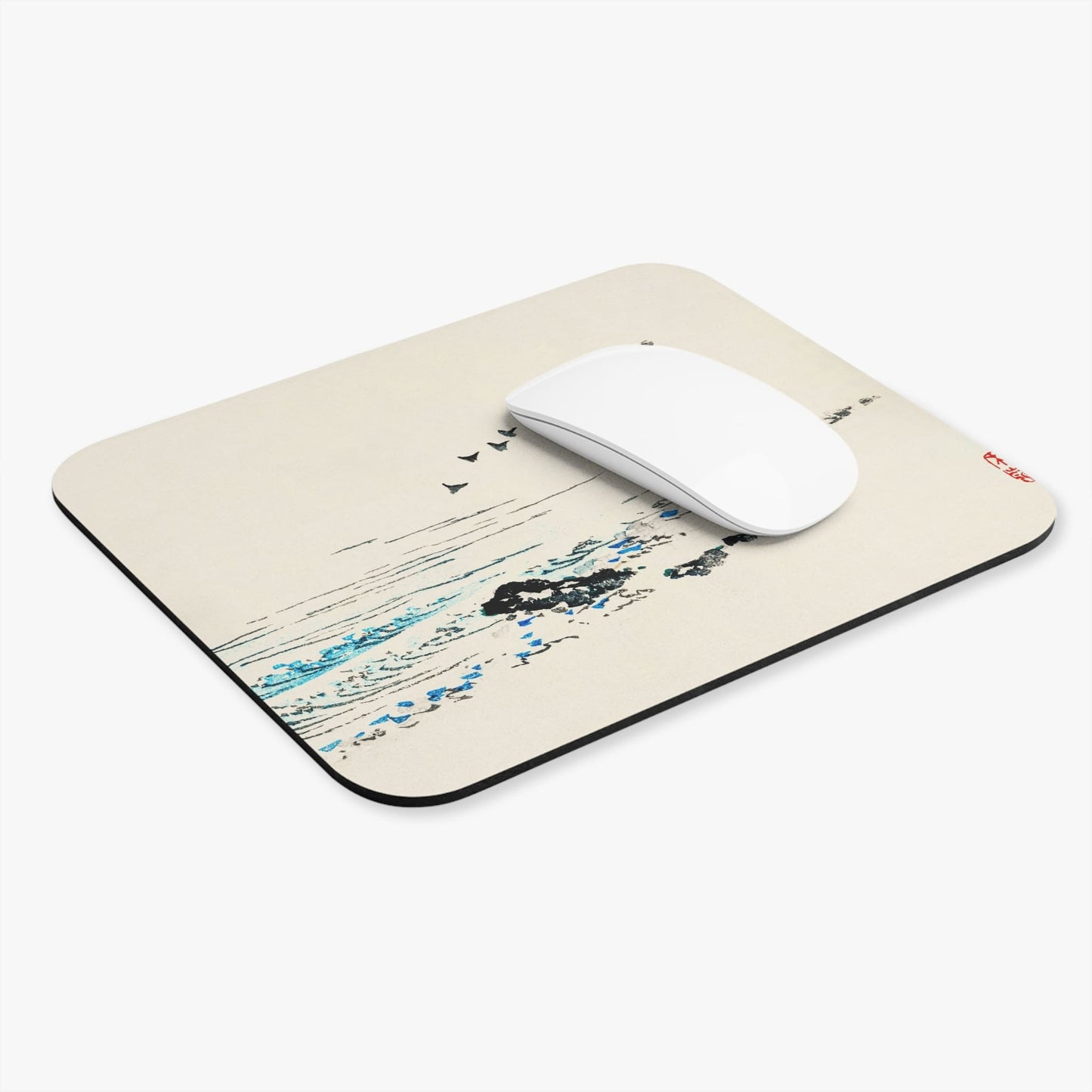 Minimalist Ocean Computer Desk Mouse Pad With White Mouse