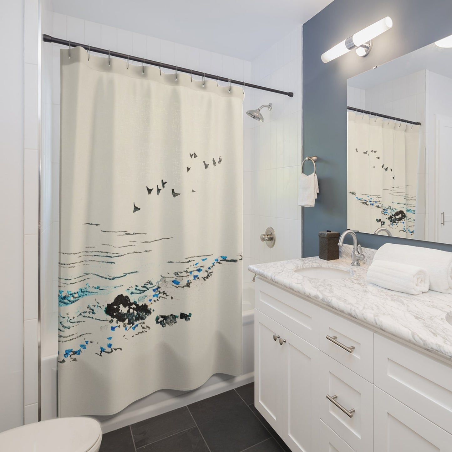 Minimalist Ocean Shower Curtain Best Bathroom Decorating Ideas for Japanese Decor