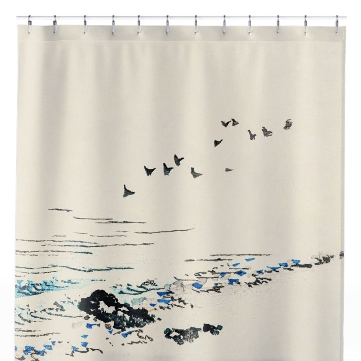 Minimalist Ocean Shower Curtain Close Up, Japanese Shower Curtains