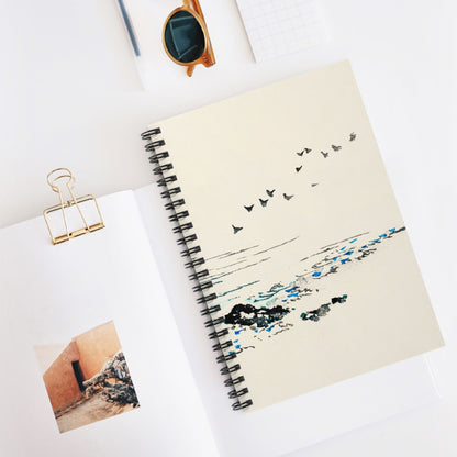 Minimalist Ocean Spiral Notebook Displayed on Desk